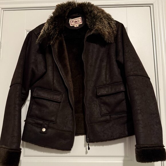 Frida G London Womens Bomber Jacket Brown Faux Leather Size XL - Picture 1 of 7